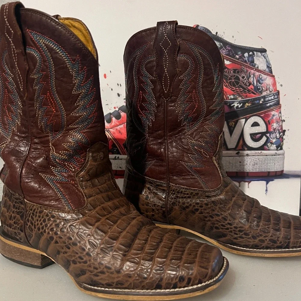 Cavender's Western Cowboy Boots Youth 6D Brown Caiman Print CV20149Y Excellent